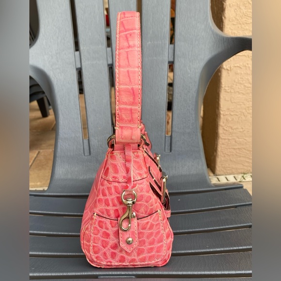 Dooney & Bourke Double Front Pocket Nile Collection Croc Embossed Pink Handbag - Picture 3 of 15